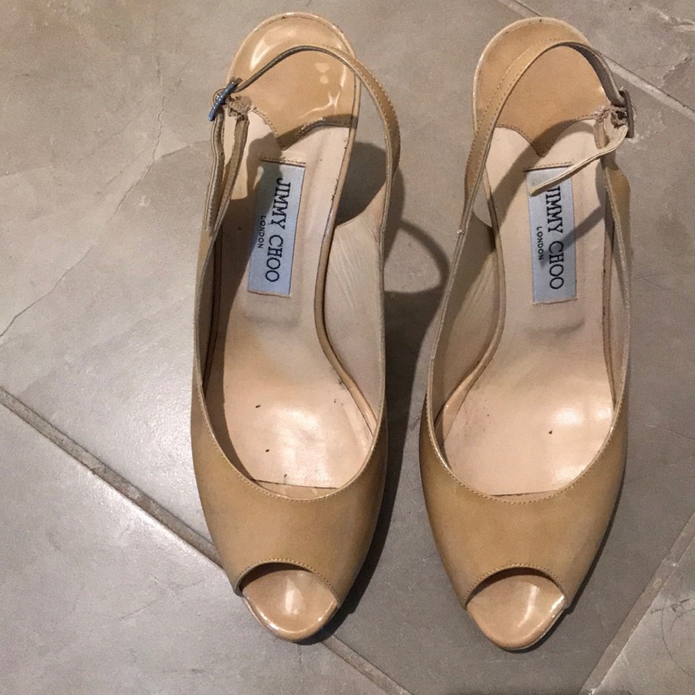 💯 Authentic Jimmy Choo beige sling backs